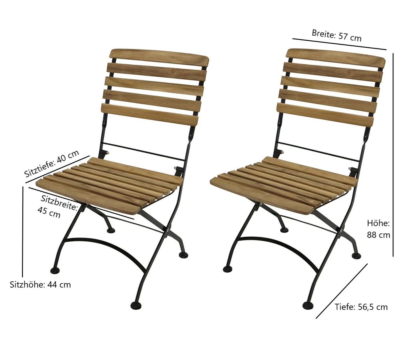 DEGAMO Klappgarnitur JAKARTA 3-teilig, Flachstahl Schwarz + Teak 3 DEGAMO Klappgarnitur JAKARTA 3-teilig, Flachstahl Schwarz + Teak – Bild 3