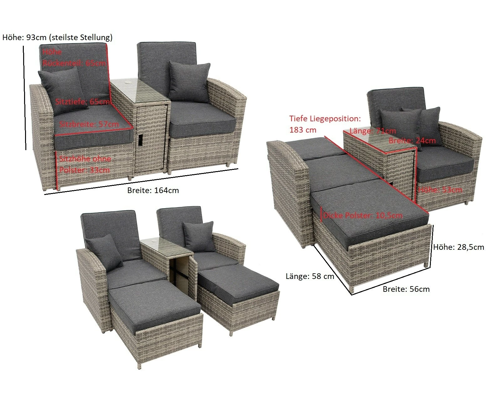 DEGAMO Funktions - Doppelliege MATERA, Alu + Polyrattan Grau-bicolor 5 DEGAMO Funktions - Doppelliege MATERA, Alu + Polyrattan Grau-bicolor – Bild 5