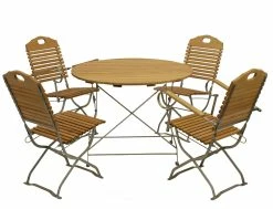 DEGAMO Kurgarten - Garnitur BAD TÖLZ 5-teilig (2x Stuhl, 2x Armlehnensessel, 1x Tisch 100cm Rund), Flachstahl Verzinkt + Robinie, Klappbar -Zipper Geschäft 8600319700 5970090 prod 005