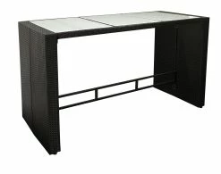 DEGAMO Bartisch DAVOS 185x80x110cm, Geflecht Schwarz, Tischplatte Glas