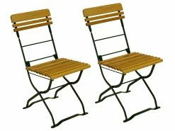 DEGAMO Biergarten - Garnitur MÜNCHEN 3-teilig (2x Stuhl, 1x Tisch 70x70cm), Flachstahl Grün + Robinie