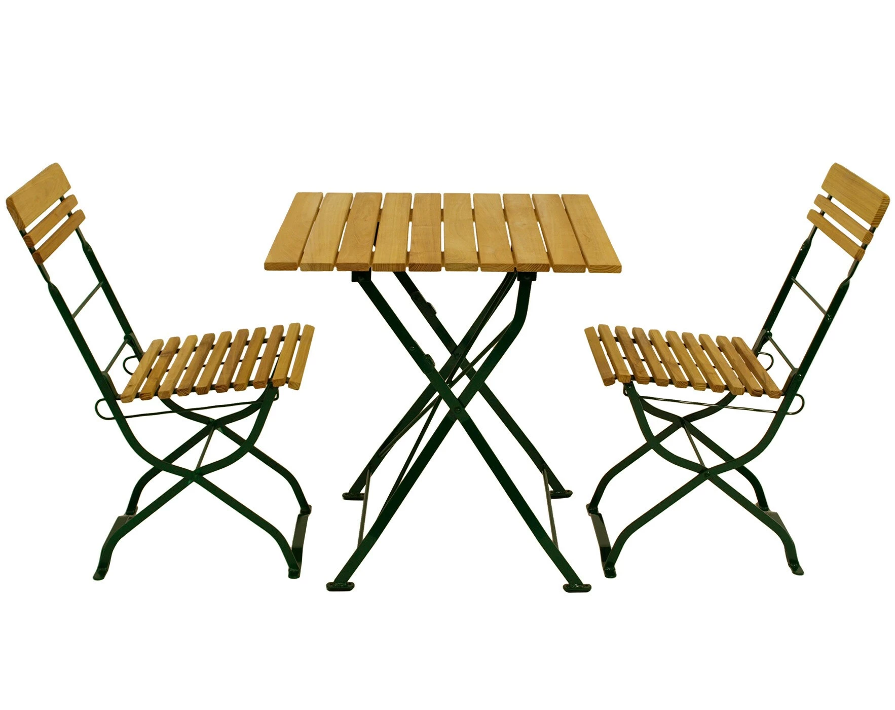 DEGAMO Biergarten - Garnitur MÜNCHEN 3-teilig (2x Stuhl, 1x Tisch 70x70cm), Flachstahl Grün + Robinie 4 DEGAMO Biergarten - Garnitur MÜNCHEN 3-teilig (2x Stuhl, 1x Tisch 70x70cm), Flachstahl Grün + Robinie – Bild 4