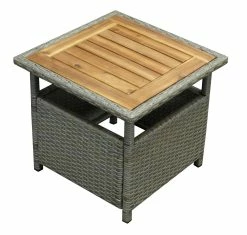 DEGAMO Beistelltisch TRENTO 45x45cm, Geflecht Naturgrau, Platte Akazie
