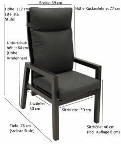 DEGAMO Sessel MANCIANO Hochlehner, Aluminium Dunkelgrau Mit Polster, Stufenlos Verstellbar, 2 Stück -Zipper Geschäft 8600319700 72180377 prod 004
