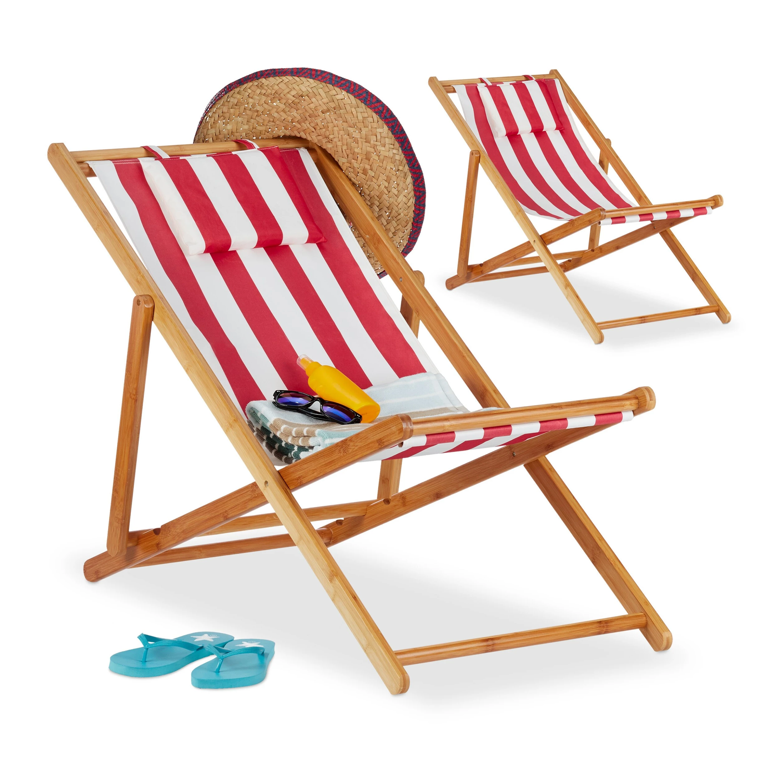 Relaxdays Liegestuhl 2er Set Bambus 1 Relaxdays Liegestuhl 2er Set Bambus