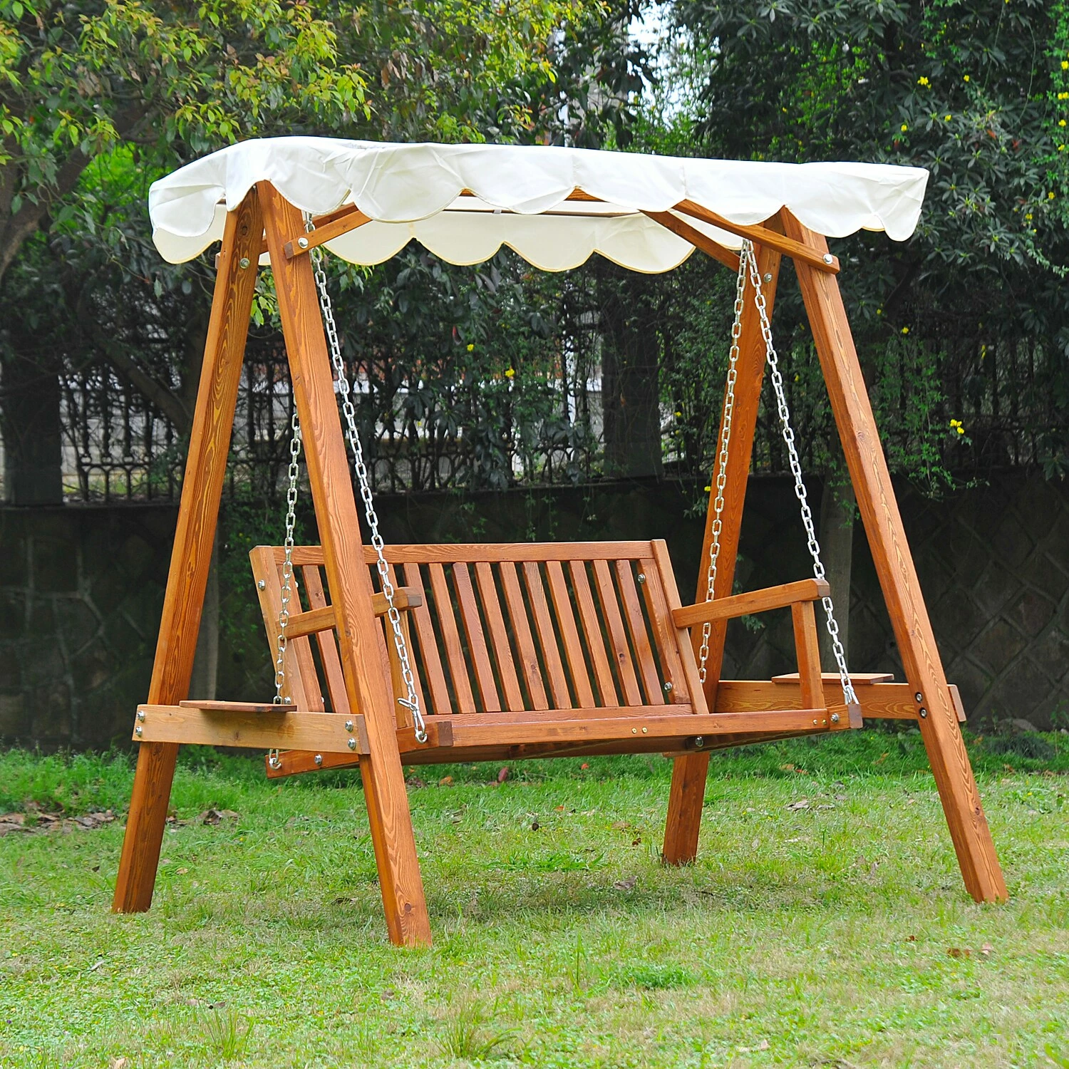 Outsunny Hollywoodschaukel Als 2-Sitzer Cremeweiß, Natur 162 X 122 X 184 Cm (LxBxH) | Schaukel Mit Sonnendach Schaukelbank Gartenschaukel 3 Outsunny Hollywoodschaukel Als 2-Sitzer Cremeweiß, Natur 162 X 122 X 184 Cm (LxBxH) | Schaukel Mit Sonnendach Schaukelbank Gartenschaukel – Bild 3