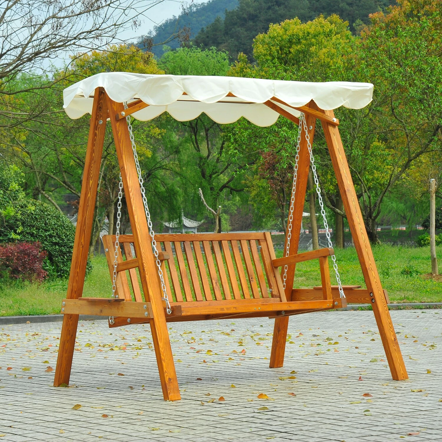 Outsunny Hollywoodschaukel Als 2-Sitzer Cremeweiß, Natur 162 X 122 X 184 Cm (LxBxH) | Schaukel Mit Sonnendach Schaukelbank Gartenschaukel 4 Outsunny Hollywoodschaukel Als 2-Sitzer Cremeweiß, Natur 162 X 122 X 184 Cm (LxBxH) | Schaukel Mit Sonnendach Schaukelbank Gartenschaukel – Bild 4