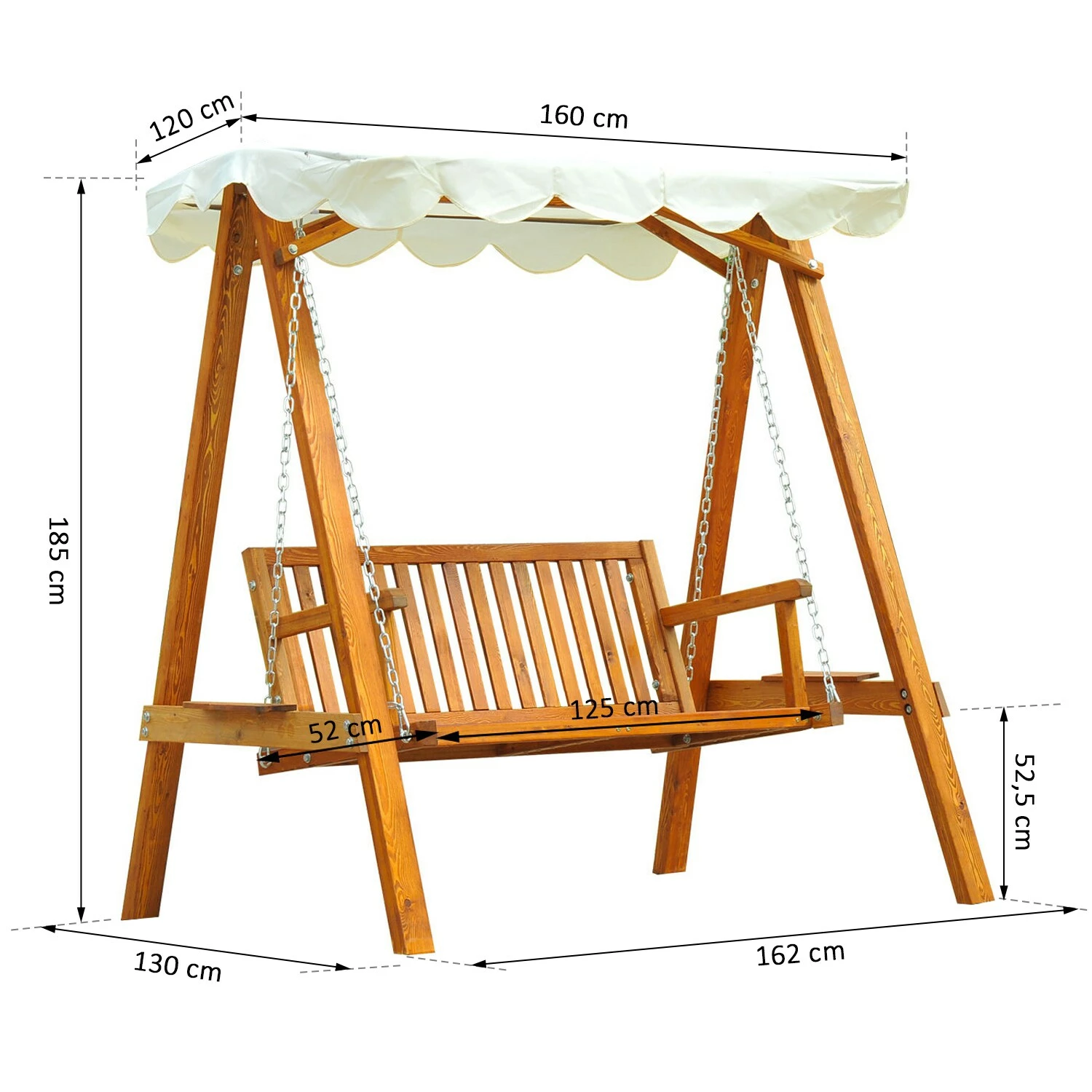 Outsunny Hollywoodschaukel Als 2-Sitzer Cremeweiß, Natur 162 X 122 X 184 Cm (LxBxH) | Schaukel Mit Sonnendach Schaukelbank Gartenschaukel 5 Outsunny Hollywoodschaukel Als 2-Sitzer Cremeweiß, Natur 162 X 122 X 184 Cm (LxBxH) | Schaukel Mit Sonnendach Schaukelbank Gartenschaukel – Bild 5