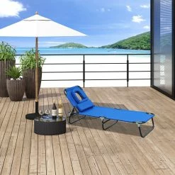 Outsunny Sonnenliege Mit Gesichtsöffnung Blau, Schwarz 190 X 56 X 28 Cm (LxBxH) | Dreibeinliege Gartenliege Relaxliege Terrassenliege -Zipper Geschäft 8600336600 01 0340n prod 006