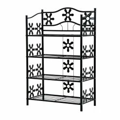 HOMCOM Standregal Mit 4 Etagen Schwarz 59,5 X 30 X 92 Cm (LxBxH) | Blumenregal Pflanzenregal Gartenregal Metallregal -Zipper Geschäft 8600336600 833 282 prod 006