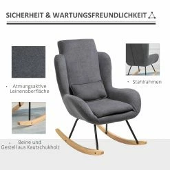 HOMCOM Schaukelstuhl Mit Gebogener Rückenlehne Dunkelgrau, Schwarz, Holzfarbe 75 X 95 X 110 Cm (BxTxH) | Schaukelstuhl Relaxstuhl Schwingsessel Wohnzimmmer -Zipper Geschäft 8600336600 833 923CG prod 006