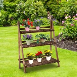 Outsunny Pflanzentreppe Klappbar Natur 80 X 37 X 93 Cm (LxBxH) | Blumenregal Blumenbank Blumentreppe Blumenständer -Zipper Geschäft 8600336600 845 112n prod 004