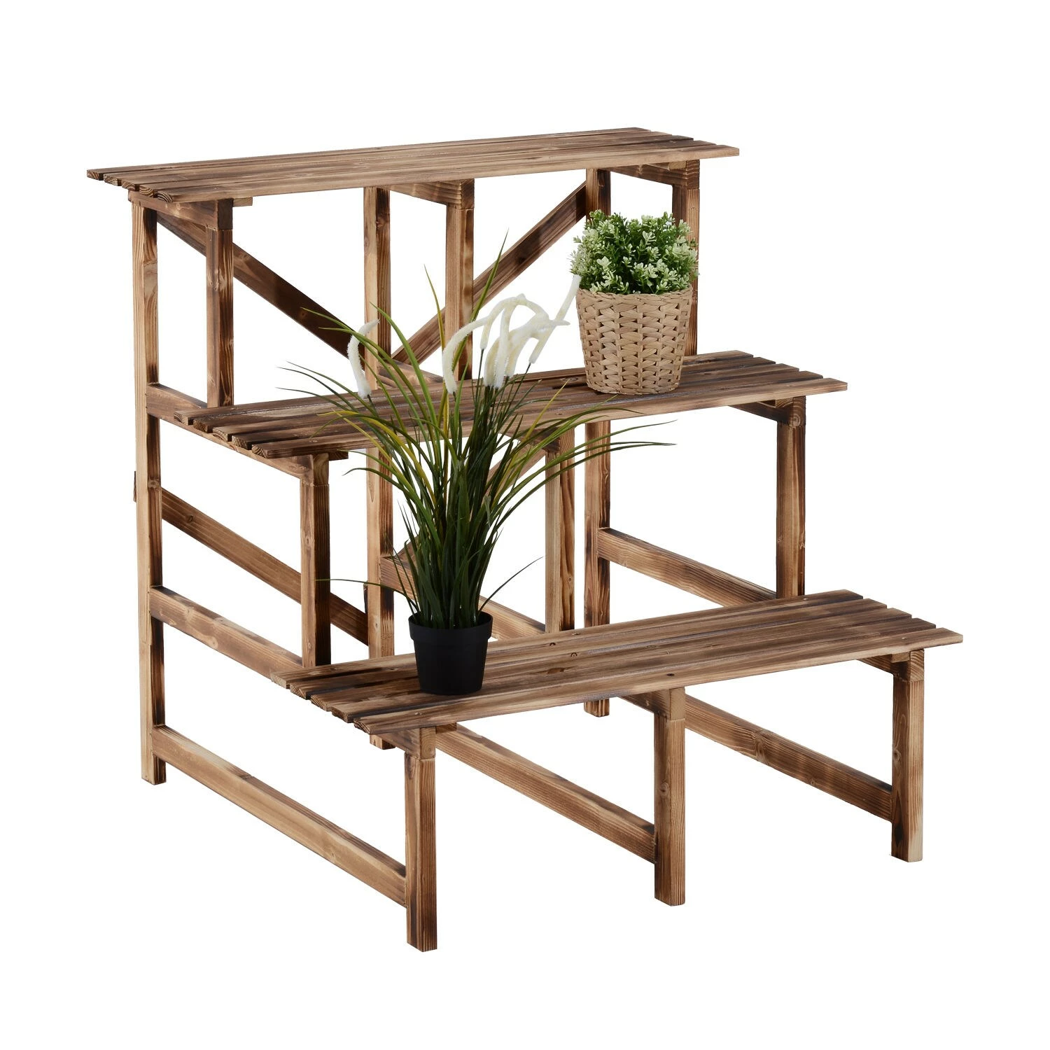 Outsunny Pflanzentreppe Mit 3 Stufen Natur 80 X 80 X 80 Cm (LxBxH) | Blumenregal Blumenbank Blumentreppe Blumenständer 2 Outsunny Pflanzentreppe Mit 3 Stufen Natur 80 X 80 X 80 Cm (LxBxH) | Blumenregal Blumenbank Blumentreppe Blumenständer – Bild 2