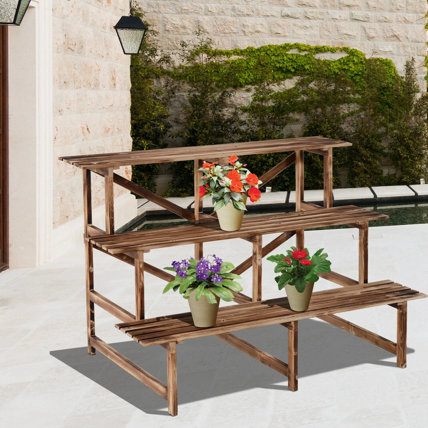 Outsunny Pflanzentreppe Mit 3 Stufen Natur 120 X 80 X 80 Cm (LxBxH) | Blumenregal Blumenbank Blumentreppe Blumenständer 3 Outsunny Pflanzentreppe Mit 3 Stufen Natur 120 X 80 X 80 Cm (LxBxH) | Blumenregal Blumenbank Blumentreppe Blumenständer – Bild 3