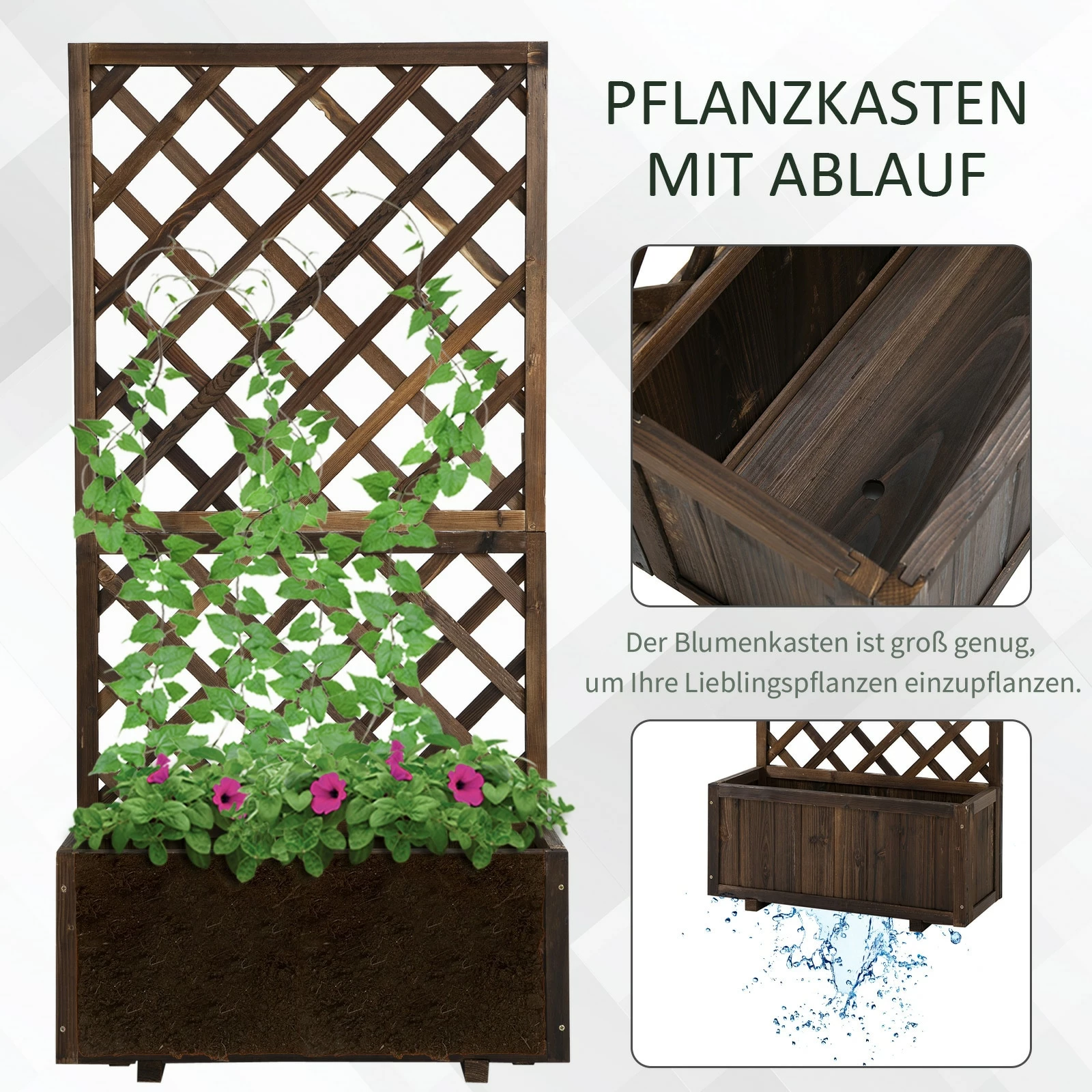 Outsunny Pflanzkasten Mit Rankgitter 72,5 X 30 X 149,7 Cm (LxBxH) | Holzgitter Für Kletterpflanze Tannenholz Blumenkasten 6 Outsunny Pflanzkasten Mit Rankgitter 72,5 X 30 X 149,7 Cm (LxBxH) | Holzgitter Für Kletterpflanze Tannenholz Blumenkasten – Bild 6