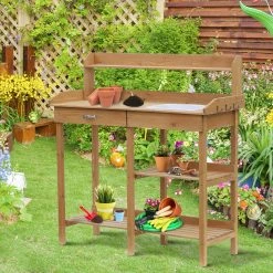 Outsunny Gärtnertisch Mit Wanne 111,7 X 45 X 112 Cm (LxBxH) | Pflanztisch Blumentisch Holzpflanztisch Gartentisch -Zipper Geschäft 8600336600 845 170 prod 003