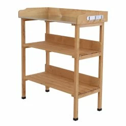 Outsunny Gärtnertisch Mit Metall-Arbeitsfläche 76 X 37 X 89 Cm (LxBxH) | Pflanztisch Blumentisch Holzpflanztisch Gartentisch