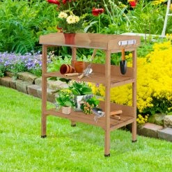 Outsunny Gärtnertisch Mit Metall-Arbeitsfläche 76 X 37 X 89 Cm (LxBxH) | Pflanztisch Blumentisch Holzpflanztisch Gartentisch -Zipper Geschäft 8600336600 845 211 prod 004