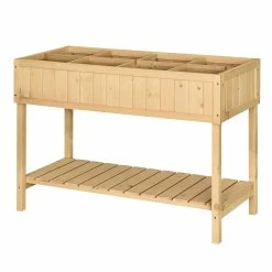 Outsunny Pflanztisch Mit 6 Fächer Natur 120 X 60 X 22 Cm (LxBxH) | Hochbeet Anzuchttisch Mit Abfluss & Ablage Garten