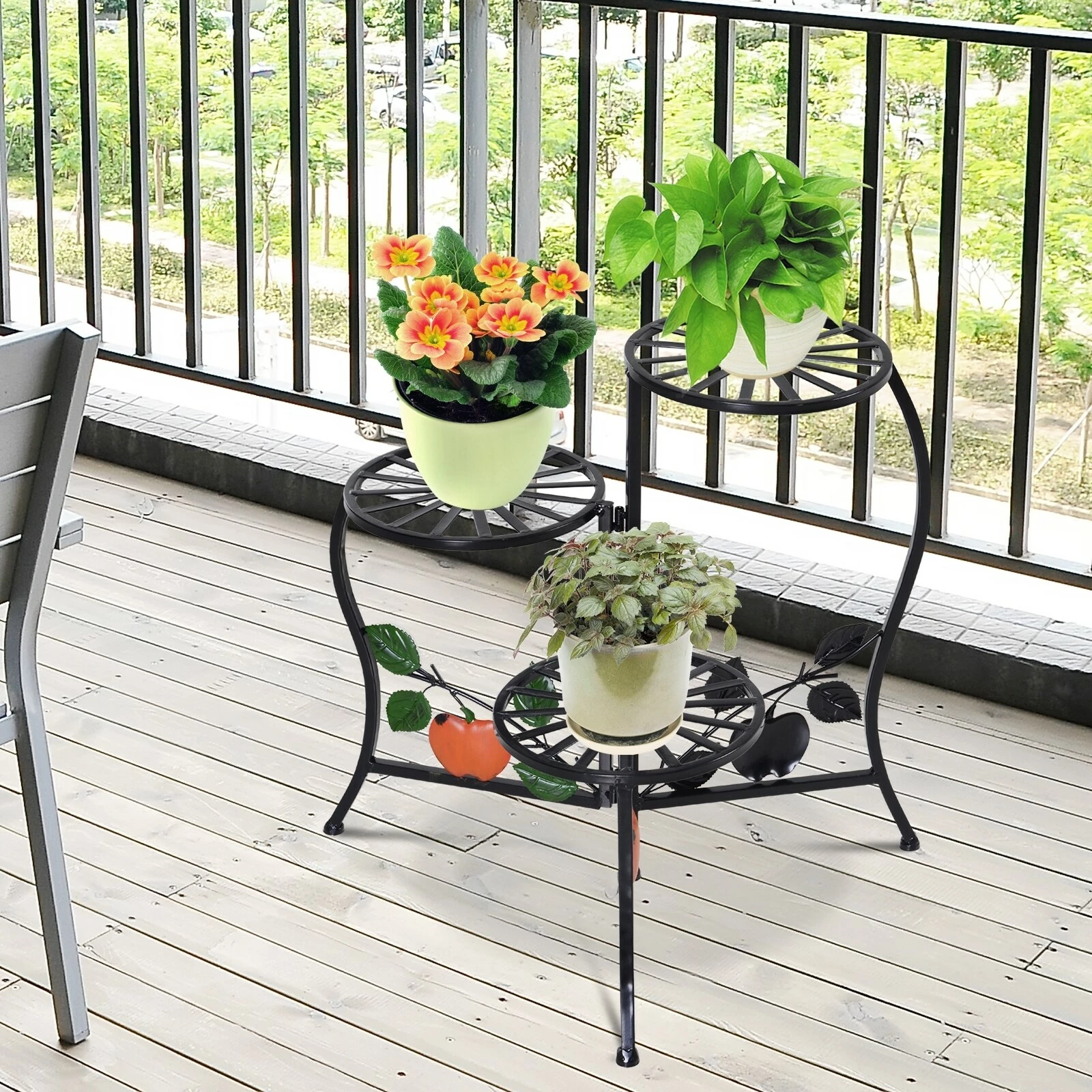 Outsunny Blumenständer Mit 3 Ablagen Schwarz 64 X 45 X 56 Cm (LxBxH) | Blumentreppe Pflanzenständer Metallständer 4 Outsunny Blumenständer Mit 3 Ablagen Schwarz 64 X 45 X 56 Cm (LxBxH) | Blumentreppe Pflanzenständer Metallständer – Bild 4