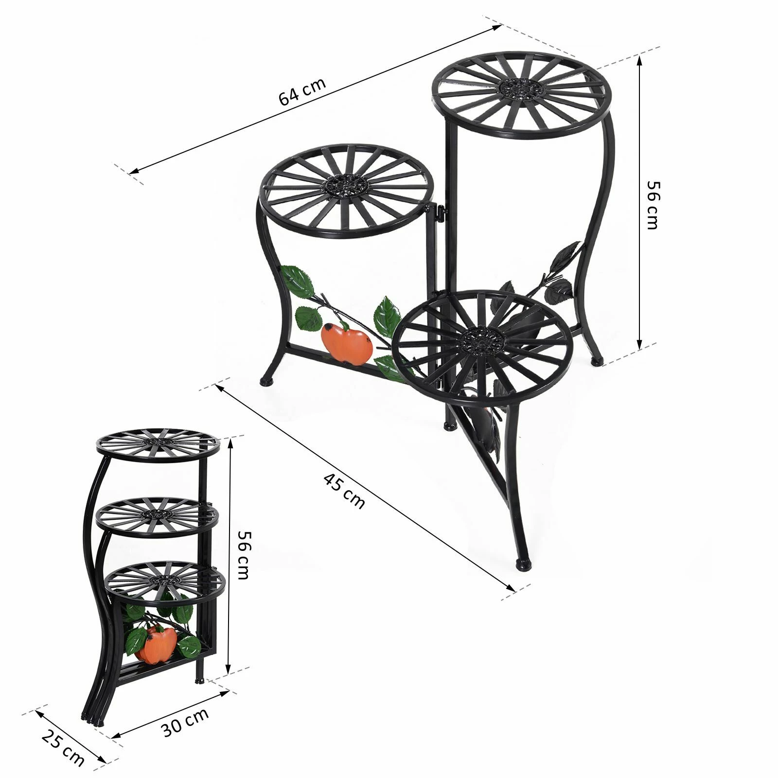 Outsunny Blumenständer Mit 3 Ablagen Schwarz 64 X 45 X 56 Cm (LxBxH) | Blumentreppe Pflanzenständer Metallständer 5 Outsunny Blumenständer Mit 3 Ablagen Schwarz 64 X 45 X 56 Cm (LxBxH) | Blumentreppe Pflanzenständer Metallständer – Bild 5