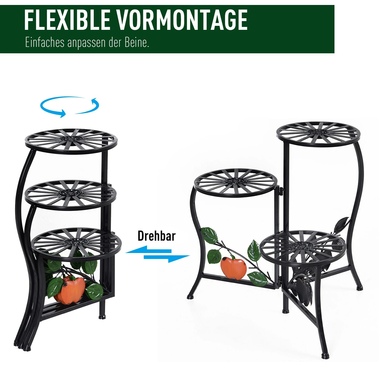 Outsunny Blumenständer Mit 3 Ablagen Schwarz 64 X 45 X 56 Cm (LxBxH) | Blumentreppe Pflanzenständer Metallständer 6 Outsunny Blumenständer Mit 3 Ablagen Schwarz 64 X 45 X 56 Cm (LxBxH) | Blumentreppe Pflanzenständer Metallständer – Bild 6