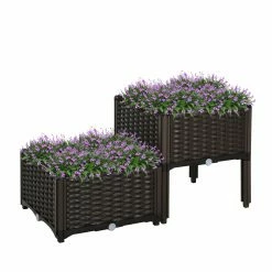 Outsunny 2-teiliges Hochbeet In Rattan-Optik Dunkelbraun | Kräuterbeet Pflanzkasten Blumenkasten Gartenbeet -Zipper Geschäft 8600336600 845 290V01 prod 002