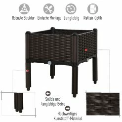 Outsunny 2-teiliges Hochbeet In Rattan-Optik Dunkelbraun | Kräuterbeet Pflanzkasten Blumenkasten Gartenbeet -Zipper Geschäft 8600336600 845 290V01 prod 006