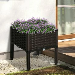Outsunny Hochbeet In Rattan-Optik Dunkelbraun 40 X 40 X 44 Cm (LxBxH) | Kräuterbeet Pflanzkasten Blumenkasten Gartenbeet -Zipper Geschäft 8600336600 845 290 prod 003