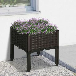 Outsunny Hochbeet In Rattan-Optik Dunkelbraun 40 X 40 X 44 Cm (LxBxH) | Kräuterbeet Pflanzkasten Blumenkasten Gartenbeet -Zipper Geschäft 8600336600 845 290 prod 004