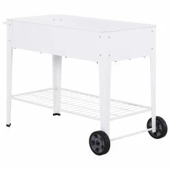 Outsunny Mobiler Pflanzenwagen Mit Stauraum Weiß 107,5 X 50 X 80 Cm (LxBxH) | Pflanzenbeet Hochbeet Kräuterbeet Pflanzkasten