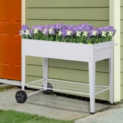 Outsunny Mobiler Pflanzenwagen Mit Stauraum Weiß 107,5 X 50 X 80 Cm (LxBxH) | Pflanzenbeet Hochbeet Kräuterbeet Pflanzkasten -Zipper Geschäft 8600336600 845 315 prod 004