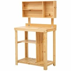 Outsunny Gärtnertisch Mit Ablage Natur 80 X 43 X 136,5 Cm (BxTxH) | Pflanztisch Blumentisch Arbeitstisch Gartentisch