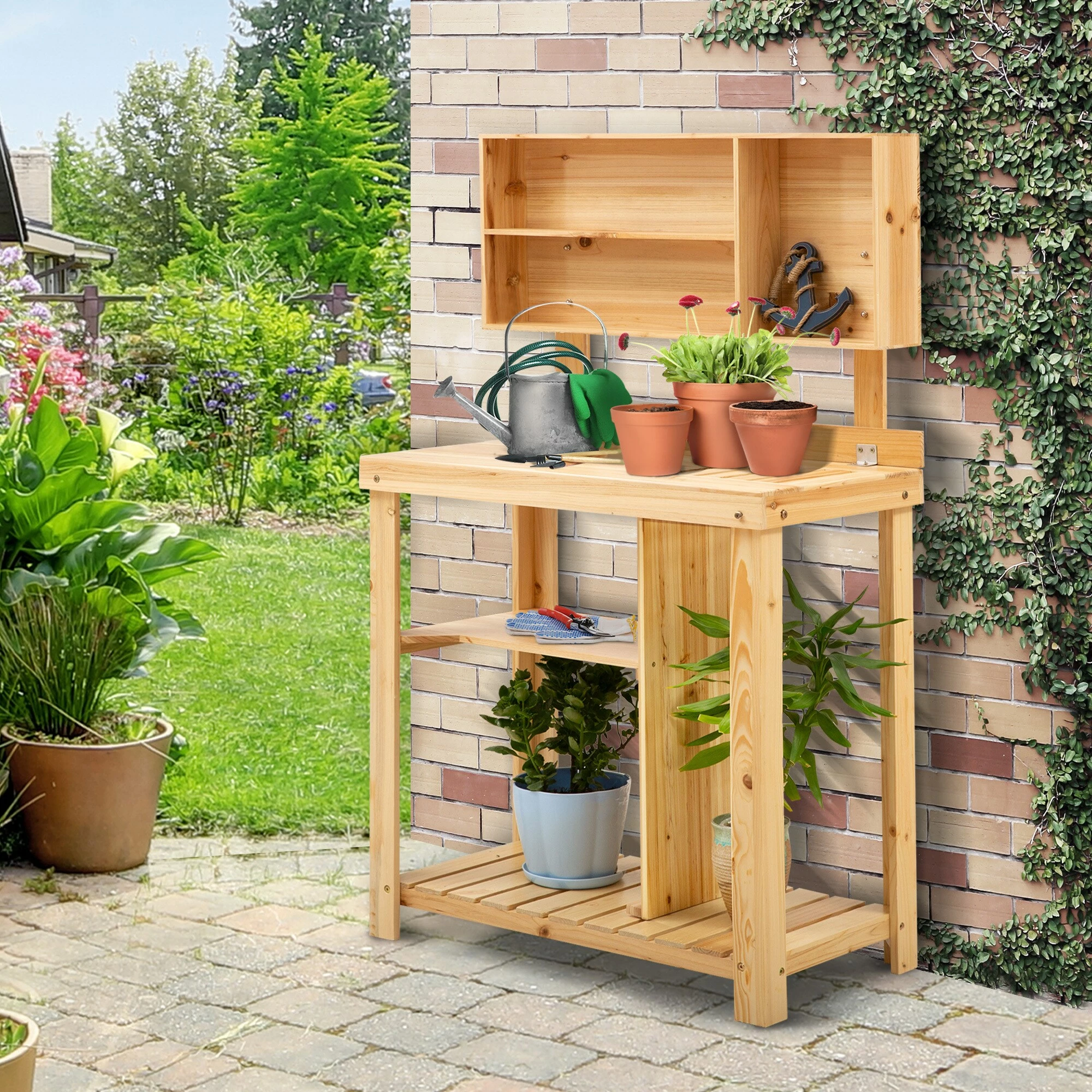 Outsunny Gärtnertisch Mit Ablage Natur 80 X 43 X 136,5 Cm (BxTxH) | Pflanztisch Blumentisch Arbeitstisch Gartentisch 4 Outsunny Gärtnertisch Mit Ablage Natur 80 X 43 X 136,5 Cm (BxTxH) | Pflanztisch Blumentisch Arbeitstisch Gartentisch – Bild 4