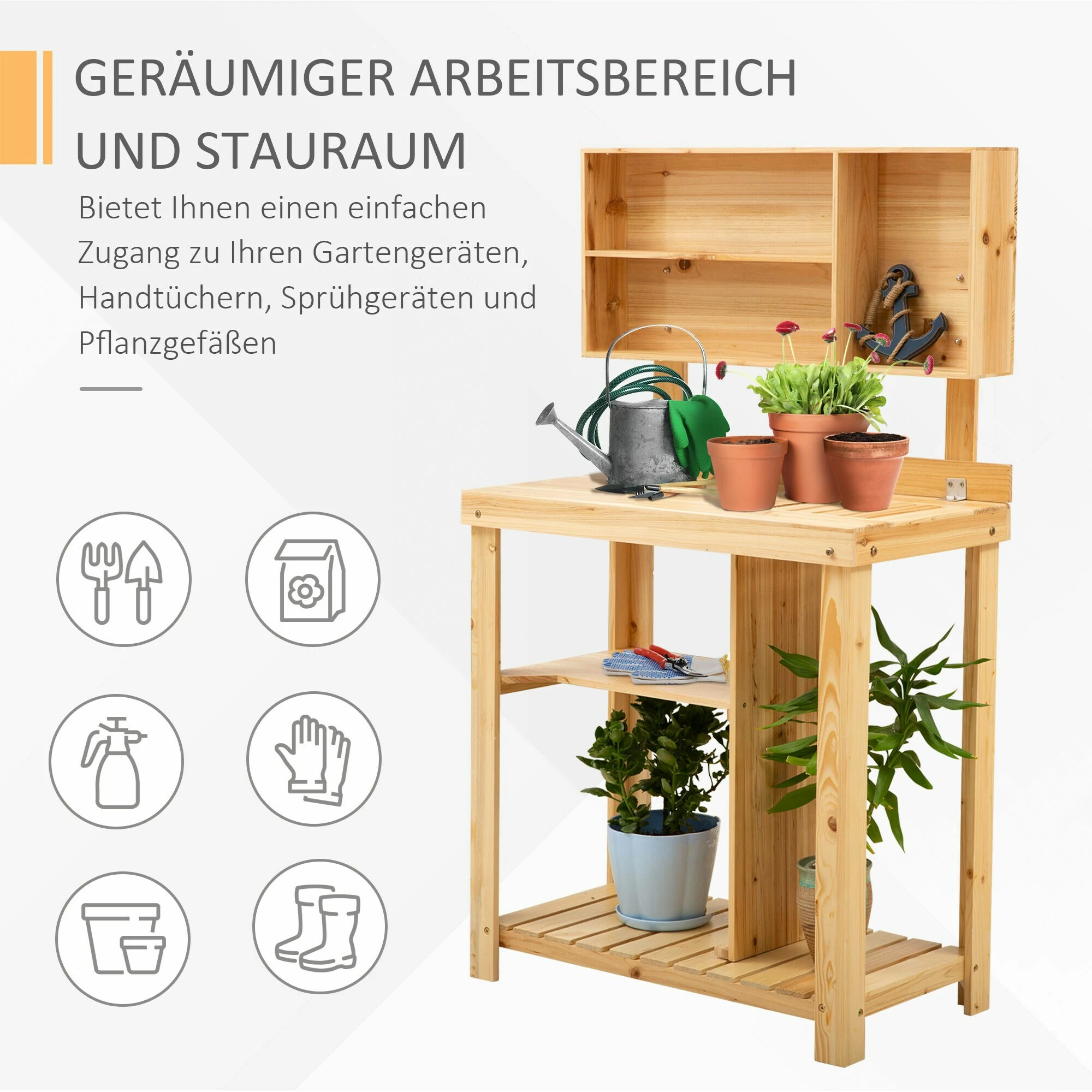 Outsunny Gärtnertisch Mit Ablage Natur 80 X 43 X 136,5 Cm (BxTxH) | Pflanztisch Blumentisch Arbeitstisch Gartentisch 6 Outsunny Gärtnertisch Mit Ablage Natur 80 X 43 X 136,5 Cm (BxTxH) | Pflanztisch Blumentisch Arbeitstisch Gartentisch – Bild 6