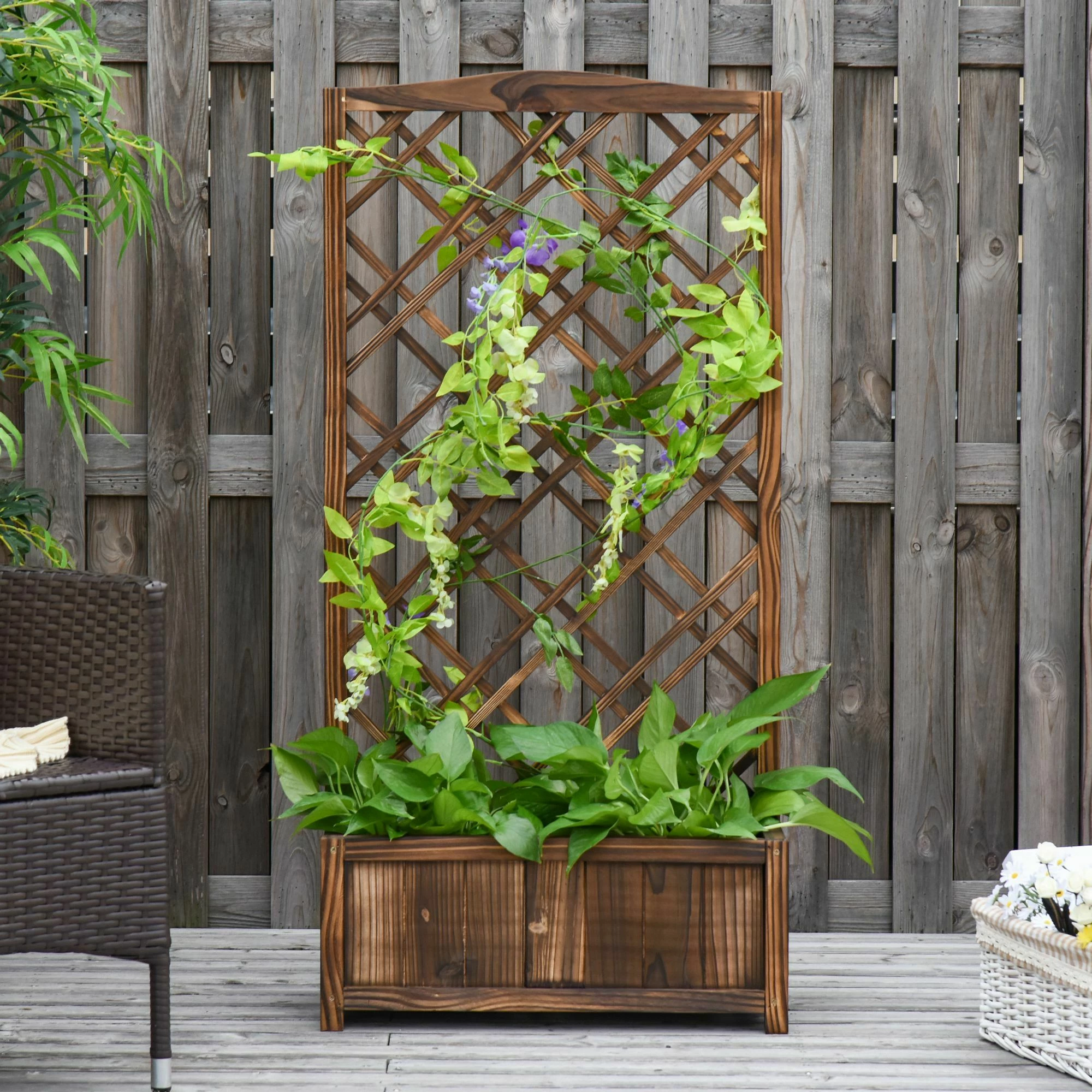 Outsunny Planzkasten Mit Rankgitter 60 X 30 X 122,5 Cm (BxTxH) | Holzgitter Kletterpflanze Blumenkasten Rosengitter 4 Outsunny Planzkasten Mit Rankgitter 60 X 30 X 122,5 Cm (BxTxH) | Holzgitter Kletterpflanze Blumenkasten Rosengitter – Bild 4