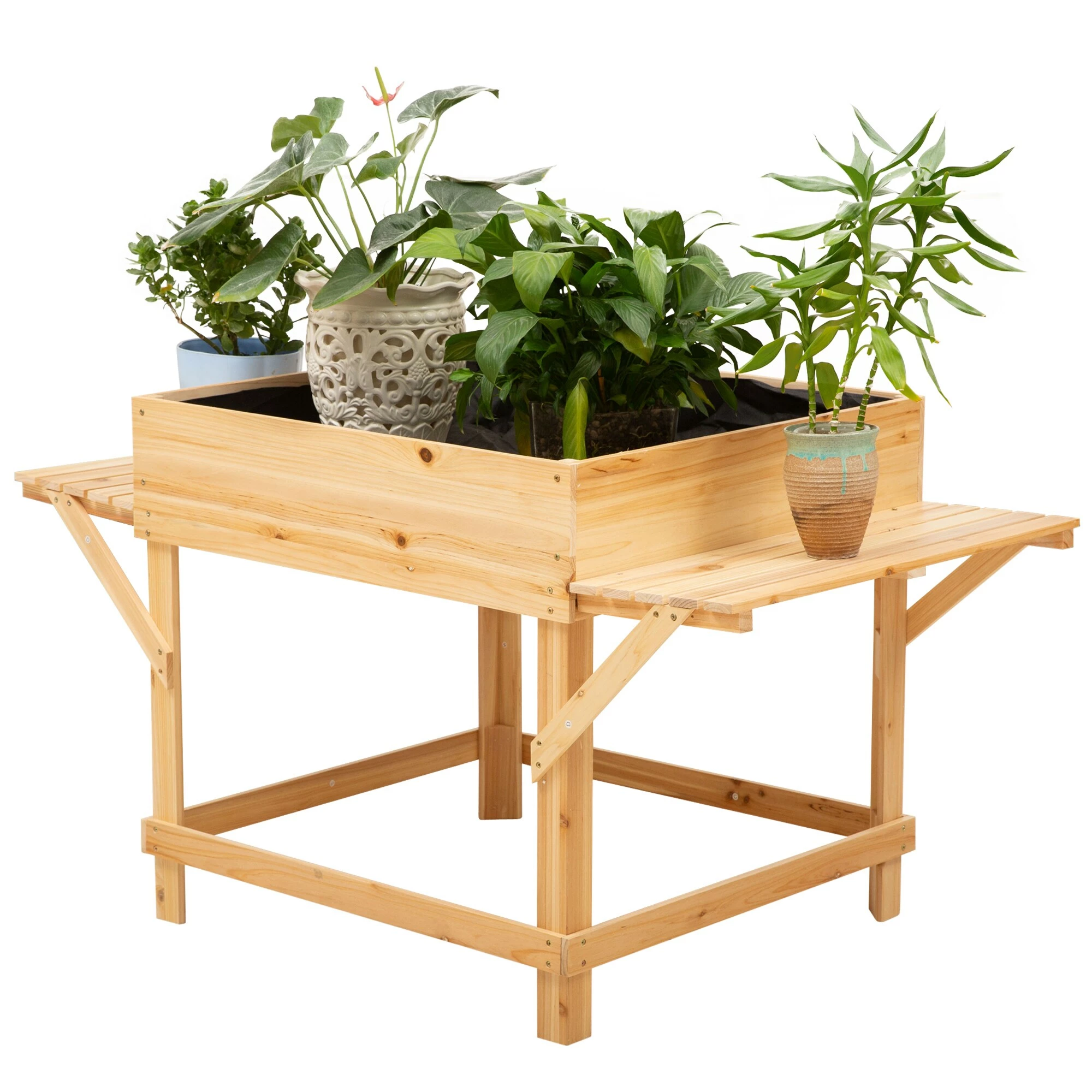 Outsunny Pflanzkasten Mit Ablage Natur 130 X 75 X 75 Cm (BxTxH) | Gartenbeet Hochbeet Pflanzkübel Blumenkasten 2 Outsunny Pflanzkasten Mit Ablage Natur 130 X 75 X 75 Cm (BxTxH) | Gartenbeet Hochbeet Pflanzkübel Blumenkasten – Bild 2