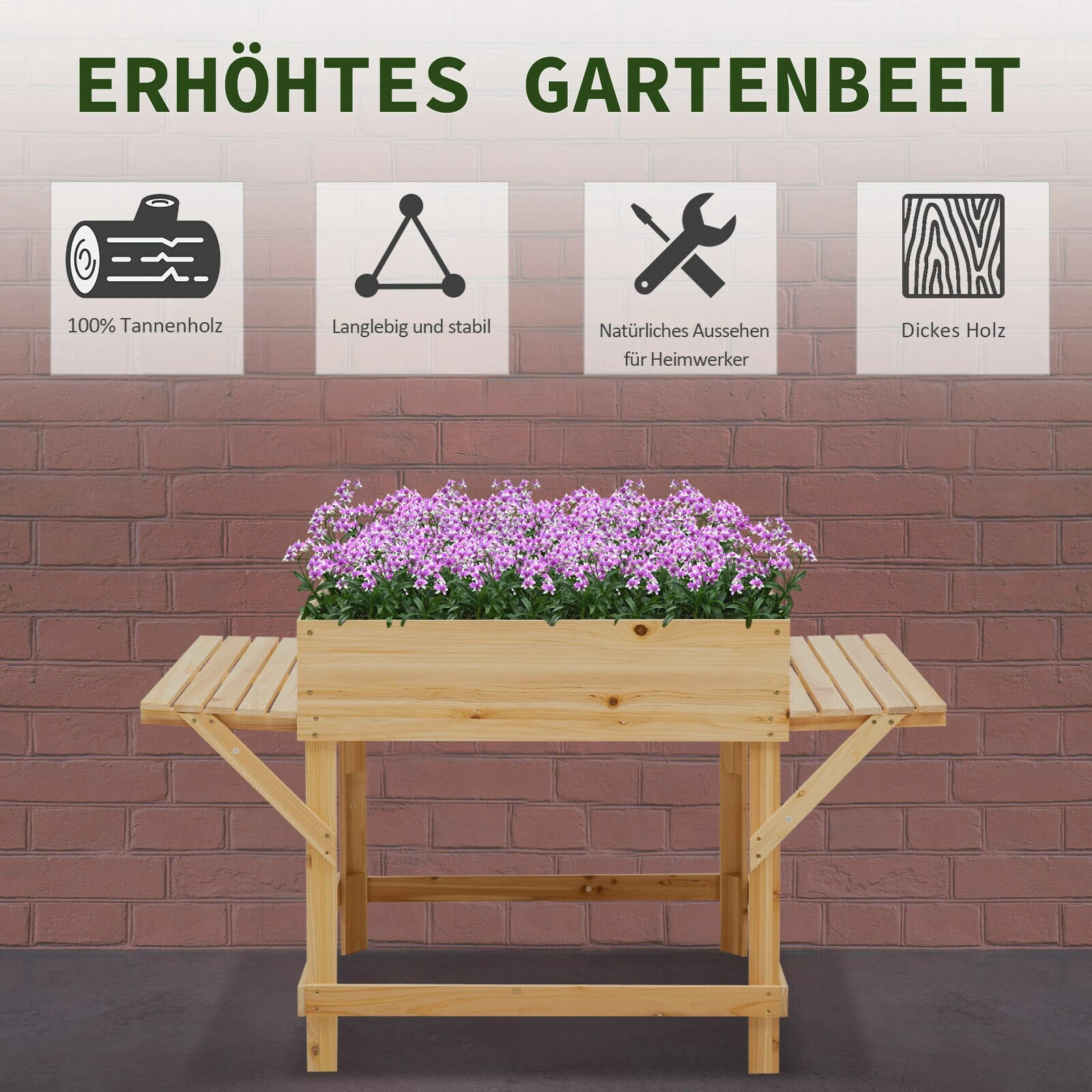 Outsunny Pflanzkasten Mit Ablage Natur 130 X 75 X 75 Cm (BxTxH) | Gartenbeet Hochbeet Pflanzkübel Blumenkasten 6 Outsunny Pflanzkasten Mit Ablage Natur 130 X 75 X 75 Cm (BxTxH) | Gartenbeet Hochbeet Pflanzkübel Blumenkasten – Bild 6