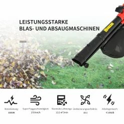 Outsunny Laubgebläse 3000 W Starkes Laubgebläse, 3-in-1 Funktion, 45-Liter-Fangsack Rot 118 X 17 X 29 Cm (LxBxH) | Vakuumgebläse Laubbläser Blätter Abfall -Zipper Geschäft 8600336600 845 488V90 prod 005