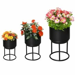 Outsunny Blumenständer Set Mit Abflusslöcher Schwarz Ø22 X 41H Cm | Blumenständer Blumentopf Pflanzenständer Blumenhocker