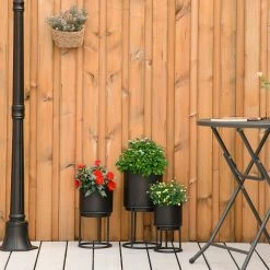 Outsunny Blumenständer Set Mit Abflusslöcher Schwarz Ø22 X 41H Cm | Blumenständer Blumentopf Pflanzenständer Blumenhocker -Zipper Geschäft 8600336600 845 568BK prod 003