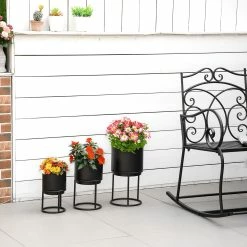 Outsunny Blumenständer Set Mit Abflusslöcher Schwarz Ø22 X 41H Cm | Blumenständer Blumentopf Pflanzenständer Blumenhocker -Zipper Geschäft 8600336600 845 568BK prod 004