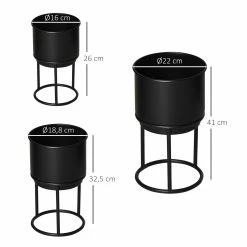 Outsunny Blumenständer Set Mit Abflusslöcher Schwarz Ø22 X 41H Cm | Blumenständer Blumentopf Pflanzenständer Blumenhocker -Zipper Geschäft 8600336600 845 568BK prod 005