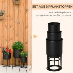 Outsunny Blumenständer Set Mit Abflusslöcher Schwarz Ø22 X 41H Cm | Blumenständer Blumentopf Pflanzenständer Blumenhocker -Zipper Geschäft 8600336600 845 568BK prod 006