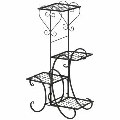 Outsunny Blumenregal Mit 4 Ebenen Und Ornamenten Schwarz 45L X 24,5B X 80H Cm | Pflanzenständer Pflanzenregale