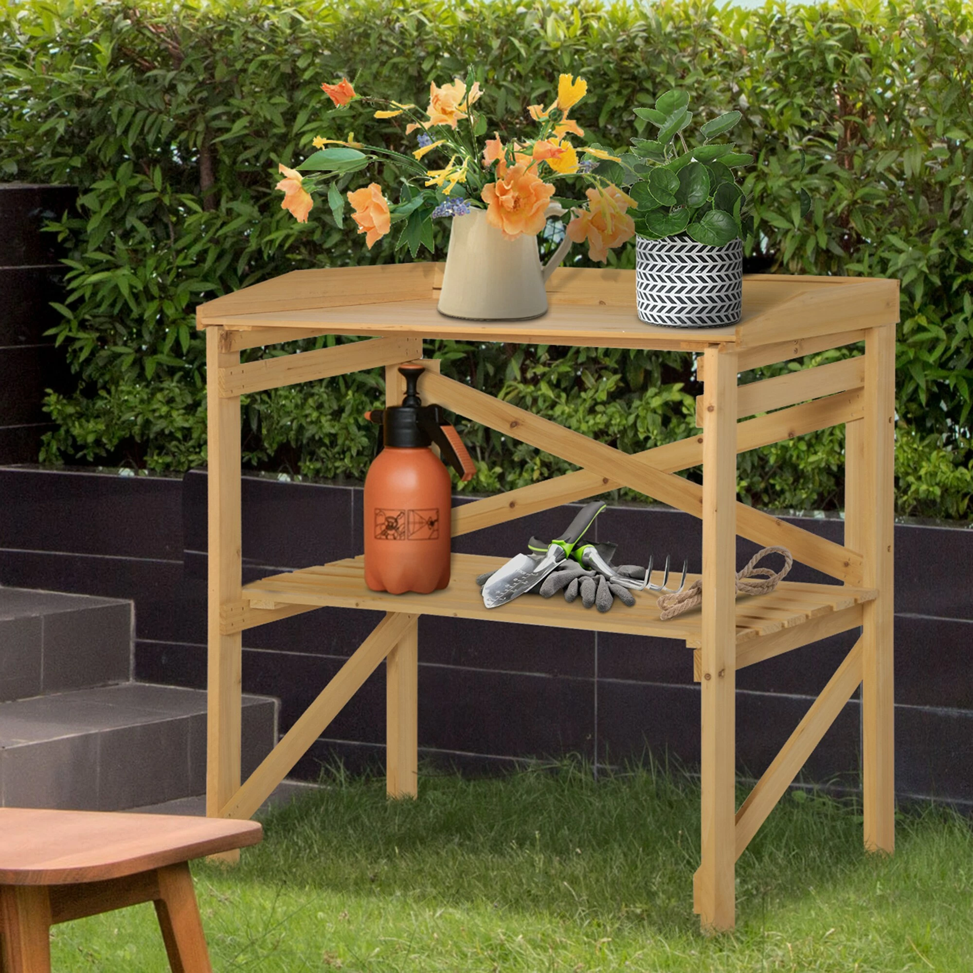 Outsunny Pflanztisch Mit Schutzkante Braun 80 X 40 X 84 Cm | Ablagefläche Gärtnertisch Garten Holz Hellbraun 3 Outsunny Pflanztisch Mit Schutzkante Braun 80 X 40 X 84 Cm | Ablagefläche Gärtnertisch Garten Holz Hellbraun – Bild 3
