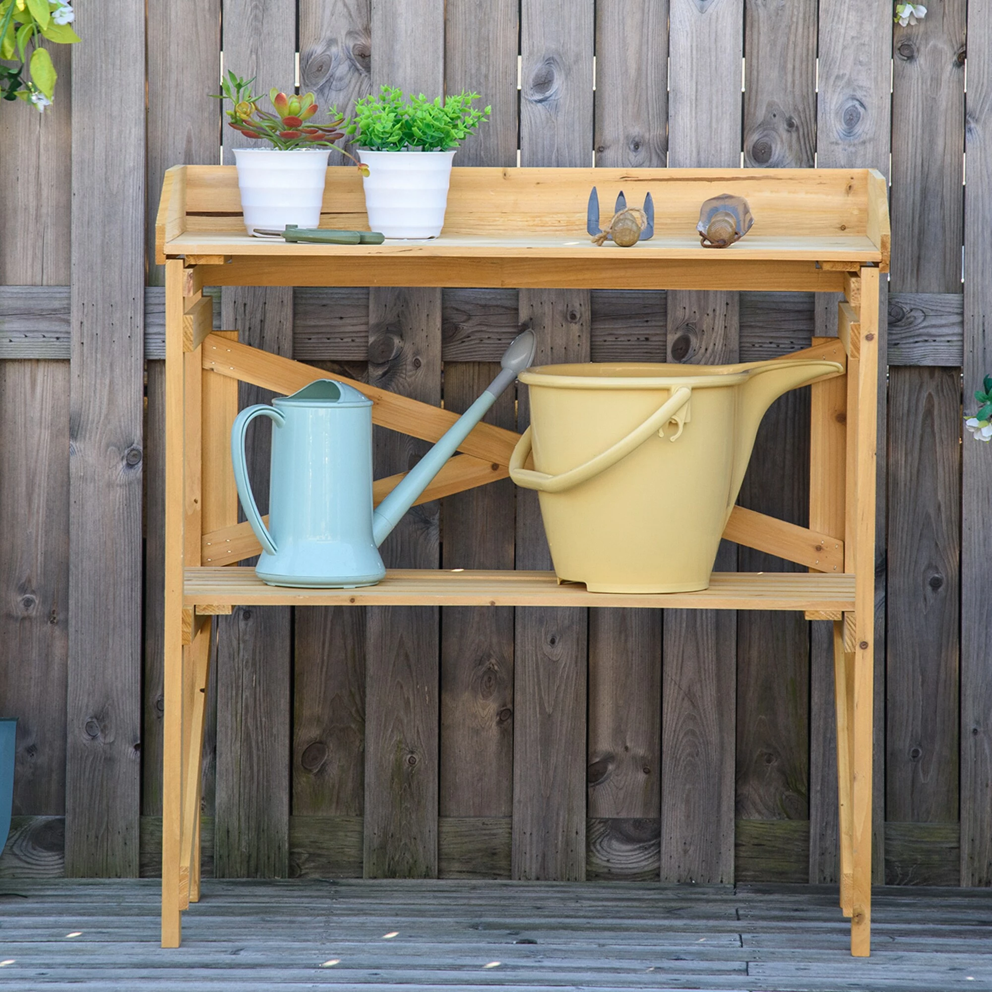 Outsunny Pflanztisch Mit Schutzkante Braun 80 X 40 X 84 Cm | Ablagefläche Gärtnertisch Garten Holz Hellbraun 4 Outsunny Pflanztisch Mit Schutzkante Braun 80 X 40 X 84 Cm | Ablagefläche Gärtnertisch Garten Holz Hellbraun – Bild 4