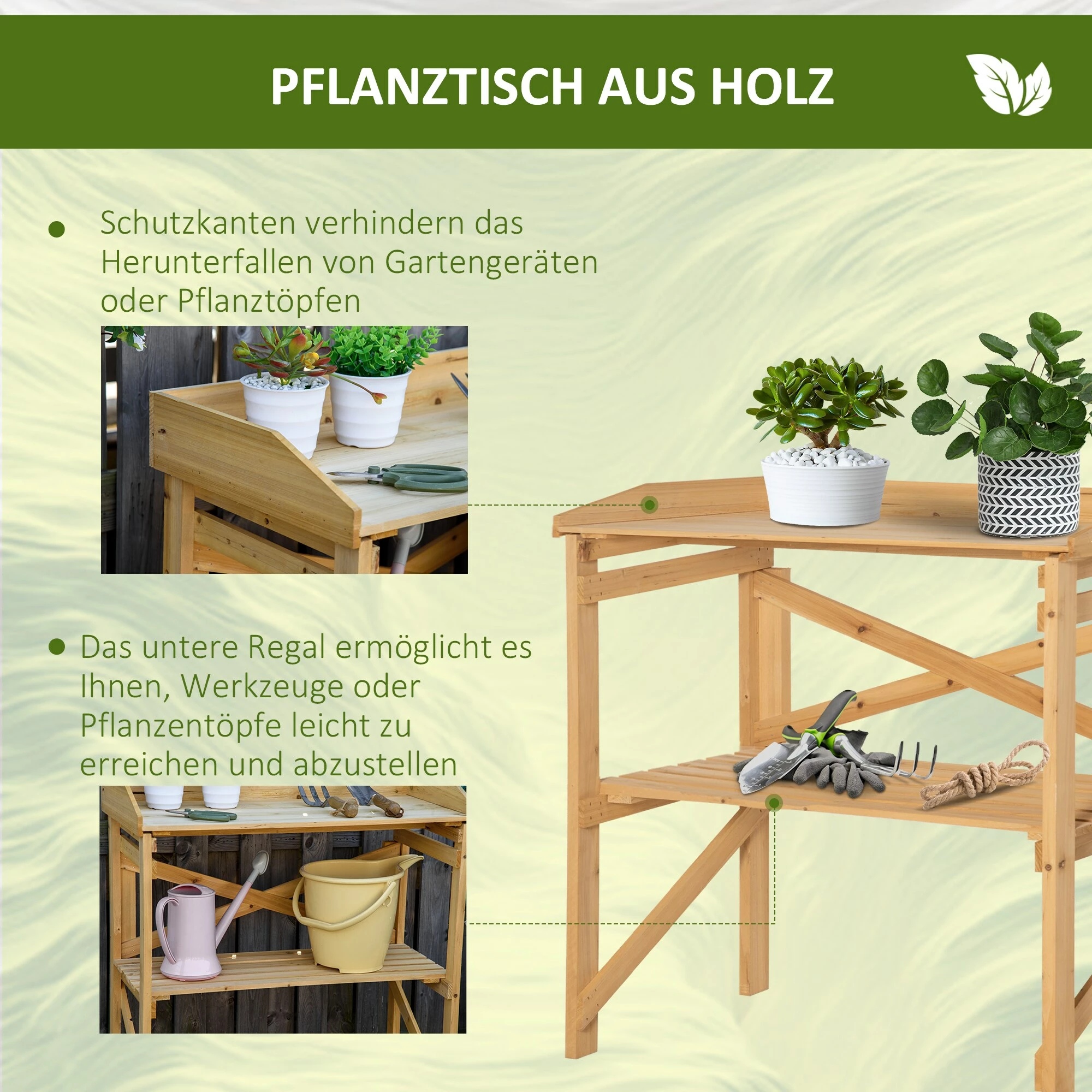 Outsunny Pflanztisch Mit Schutzkante Braun 80 X 40 X 84 Cm | Ablagefläche Gärtnertisch Garten Holz Hellbraun 6 Outsunny Pflanztisch Mit Schutzkante Braun 80 X 40 X 84 Cm | Ablagefläche Gärtnertisch Garten Holz Hellbraun – Bild 6
