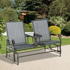 Outsunny Gartenbank Mit Tisch Grau, Braun Ca. 147 X 81 X 100 Cm (LxBxH) | Schaukelbank Gartenschaukel Gartenstuhl Sitzbank -Zipper Geschäft 8600336600 84A 011 prod 004