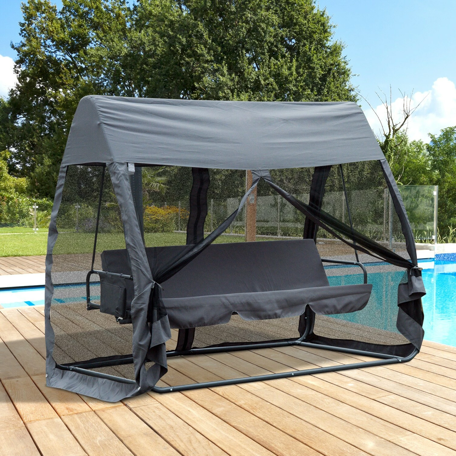 Outsunny Hollywoodschaukel Mit Seitenwänden Grau 240 X 140 X 197 Cm (LxBxH) | Gartenschaukel Schaukelbank 3-Sitzer Gartenmöbel 3 Outsunny Hollywoodschaukel Mit Seitenwänden Grau 240 X 140 X 197 Cm (LxBxH) | Gartenschaukel Schaukelbank 3-Sitzer Gartenmöbel – Bild 3